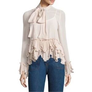 SEE BY CHLOÉ Tie-neck Peplum Blouse In Morganite